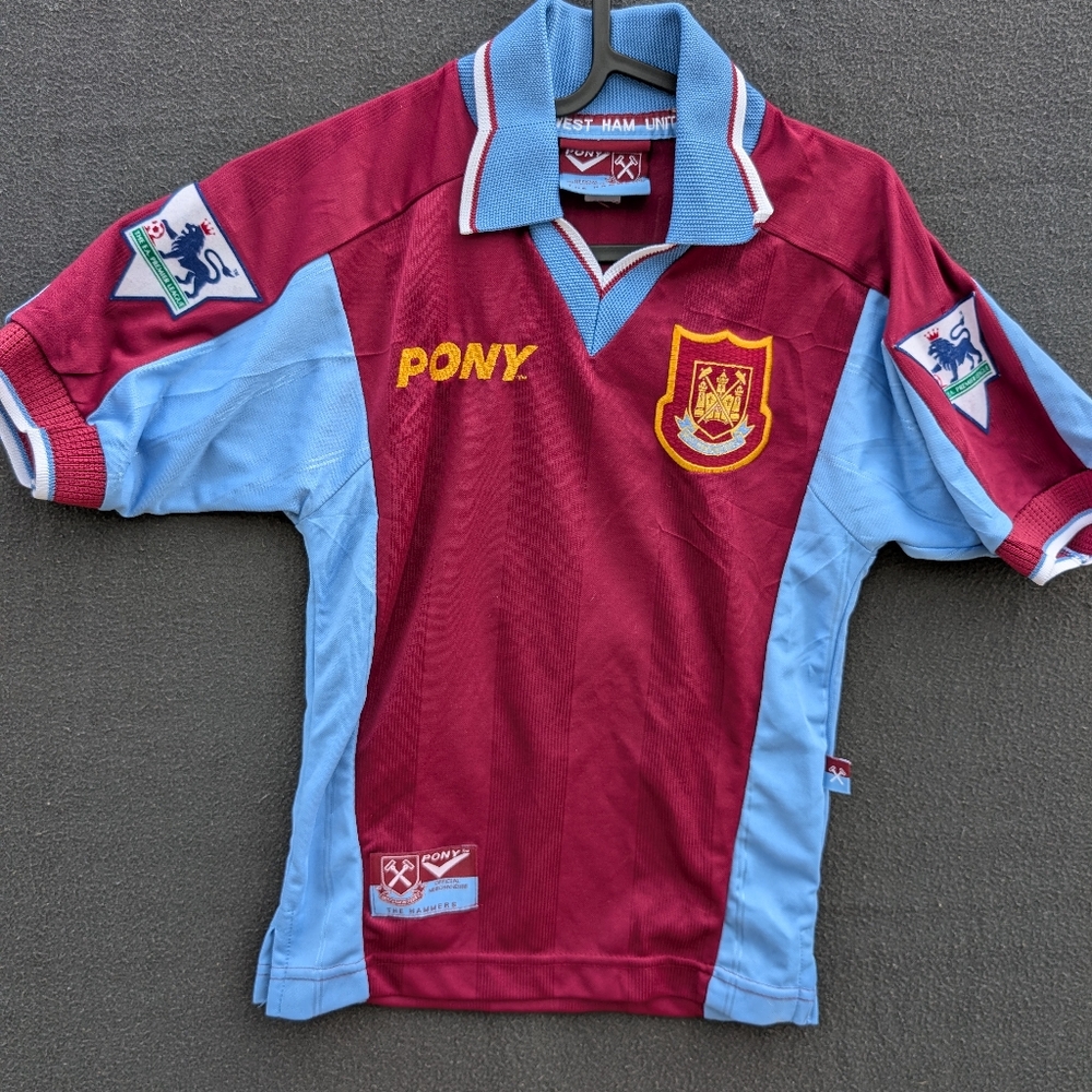 WEST HAM UNITED 1997 1998 HOME FOOTBALL SHIRT PONY YOUTH SMALL 22/24